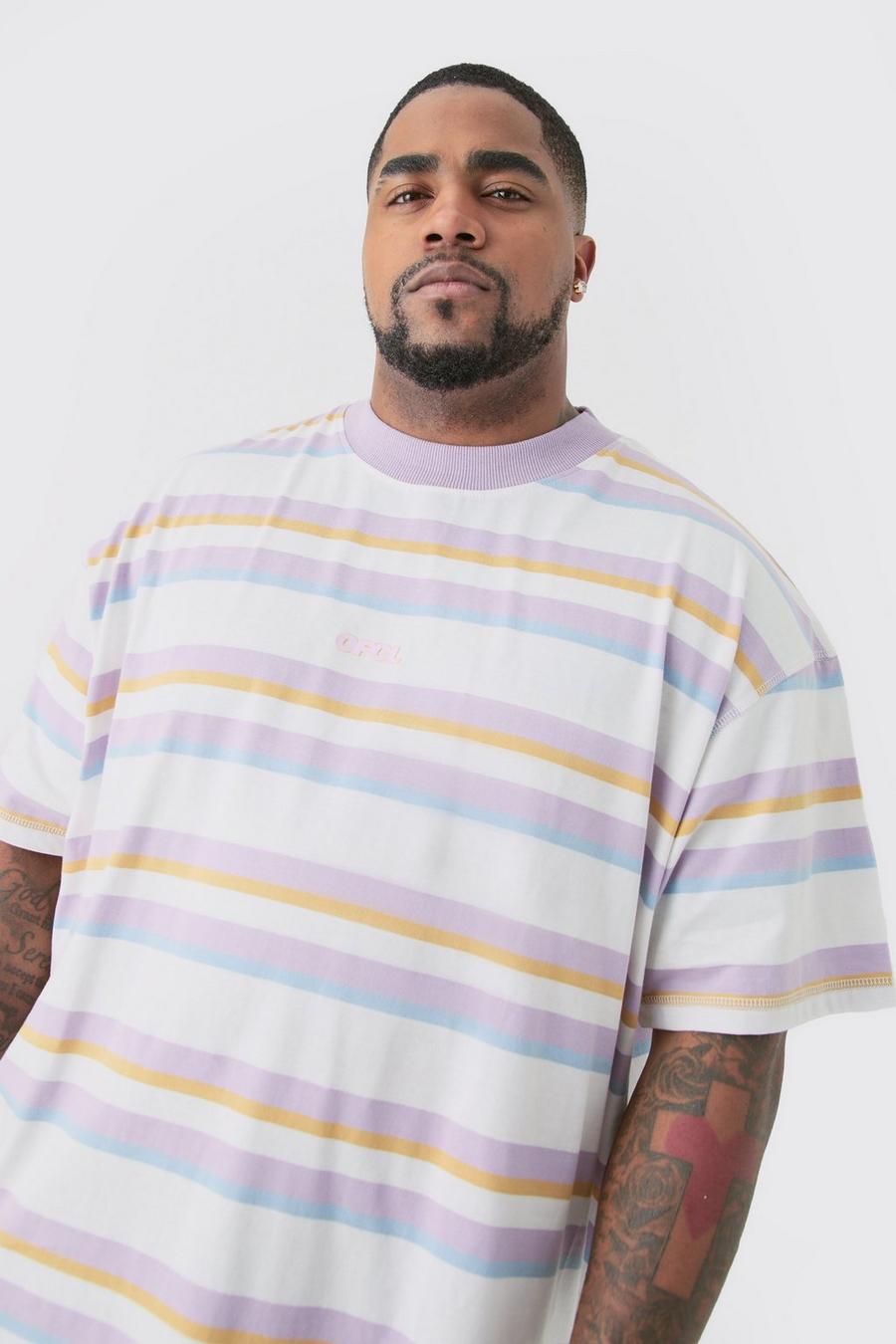 Lilac Plus  Oversized Carded Heavy Striped Ofcl T-shirt image number 1