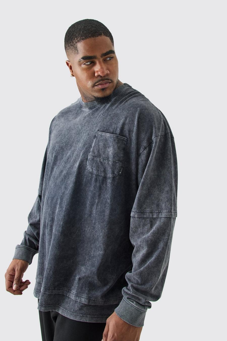 Black Plus Oversized Washed  Carded Heavy Faux Layer T-shirt