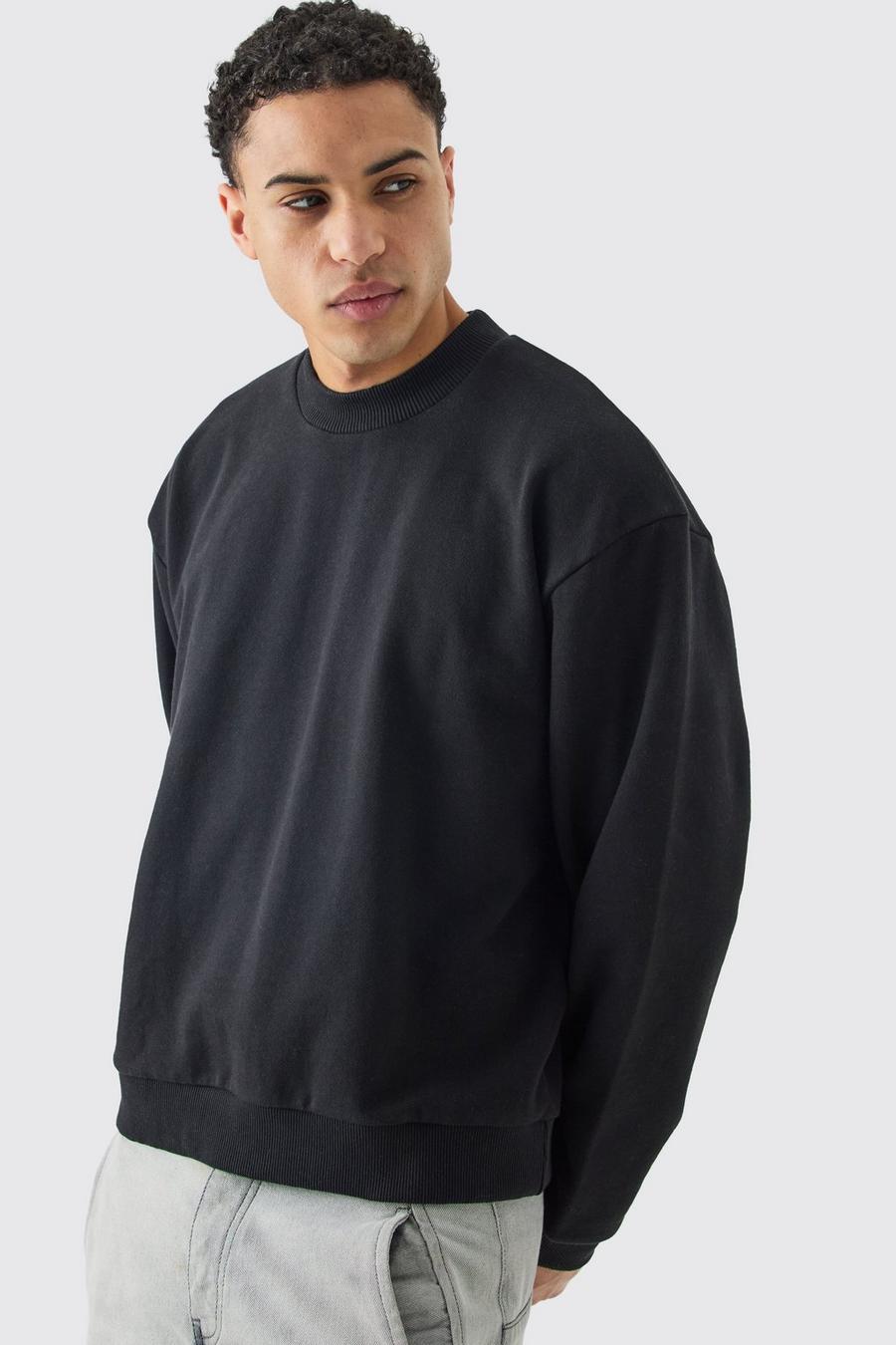 Black Oversized Extended Neck Boxy Heavy Sweatshirt Victoria image number 1