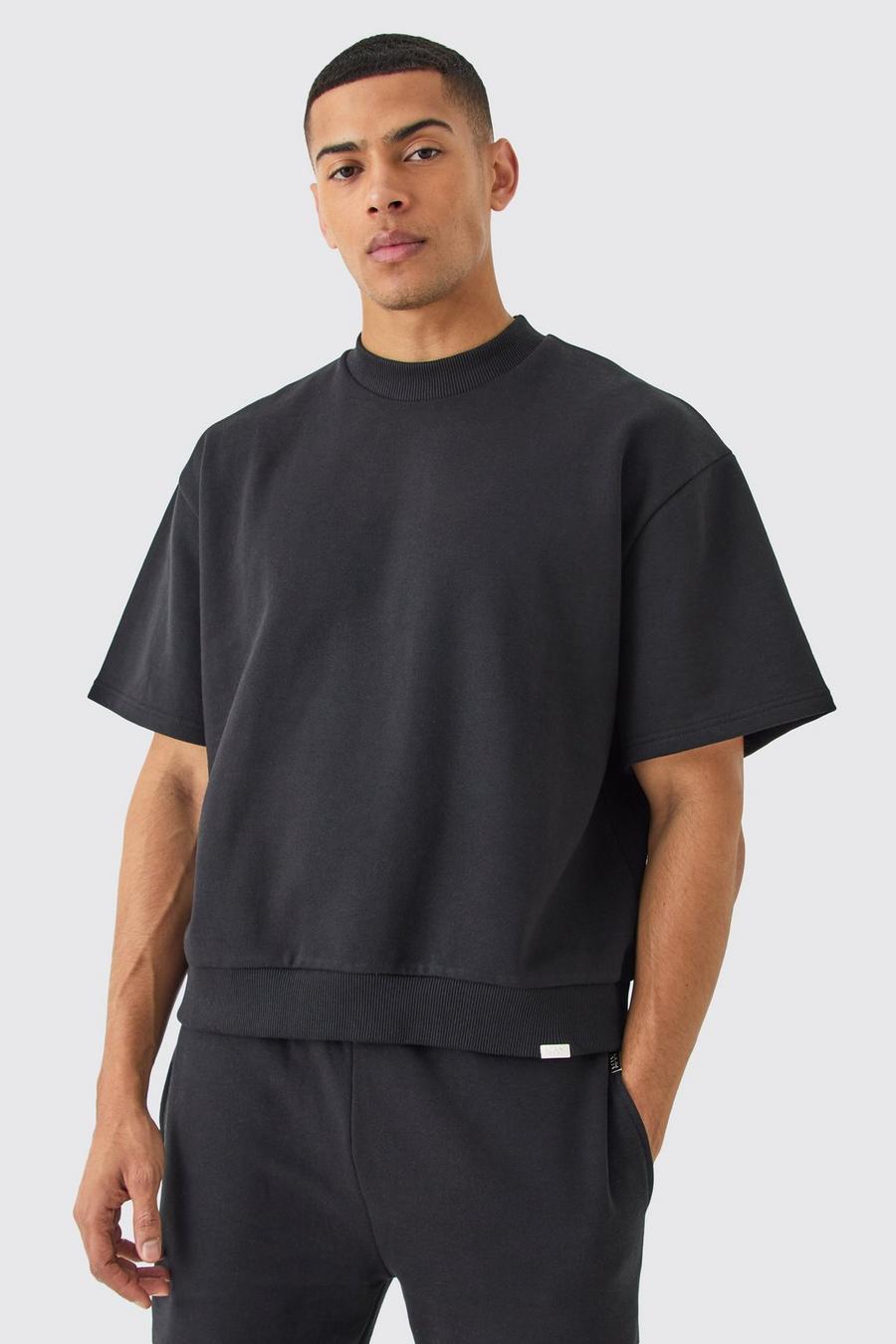 Black Oversized Boxy Heavyweight Short Sleeve Sweatshirt