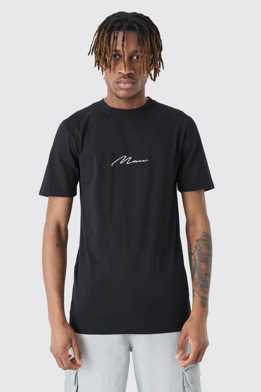T-shirt Tall attillata con firma Man, Black