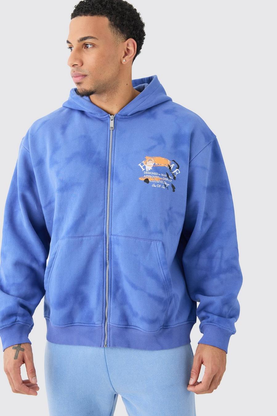 Blue Homme Oversize hoodie med dragkedja och färgstänk