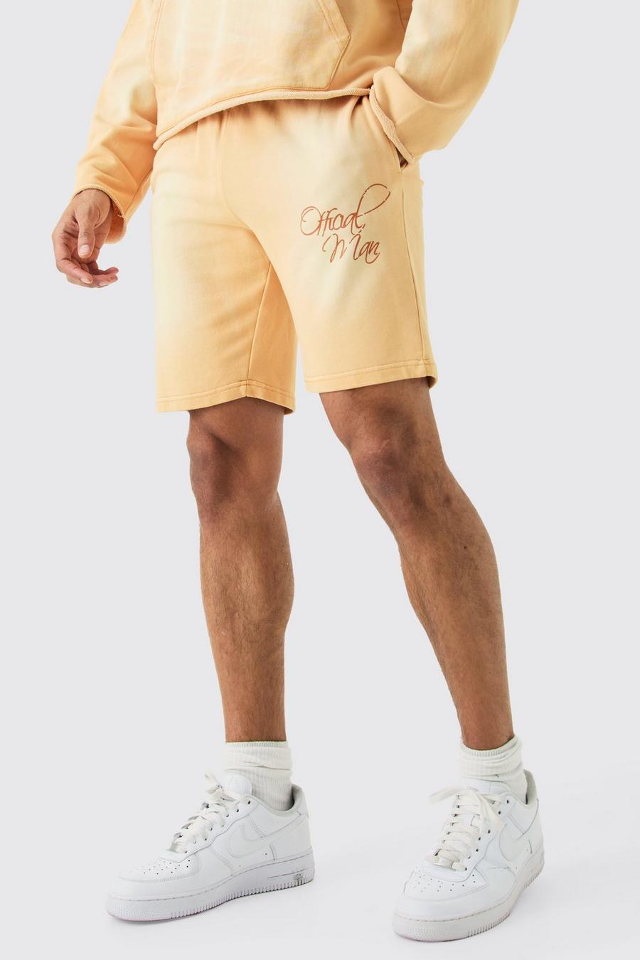 Orange Stentvättade shorts med ledig passform