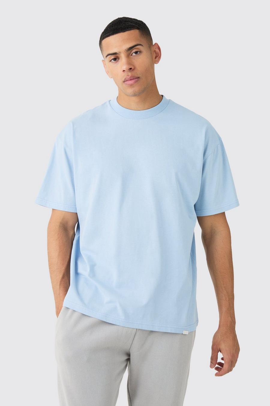 Sky blue Oversized Dik T-Shirt Met Brede Nek