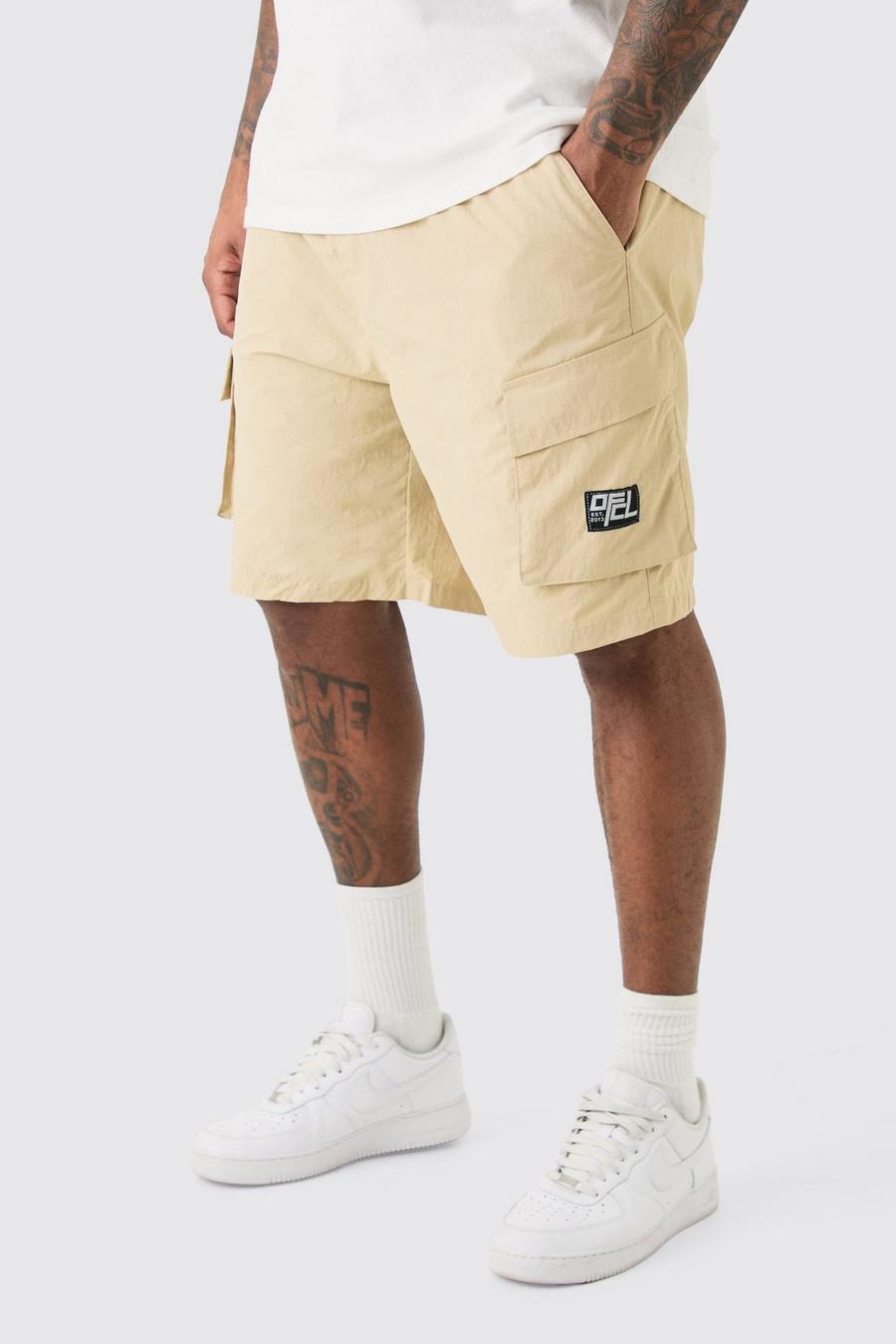 Plus Ofcl Nylon Cargo-Shorts mit elastischem Bund, Stone