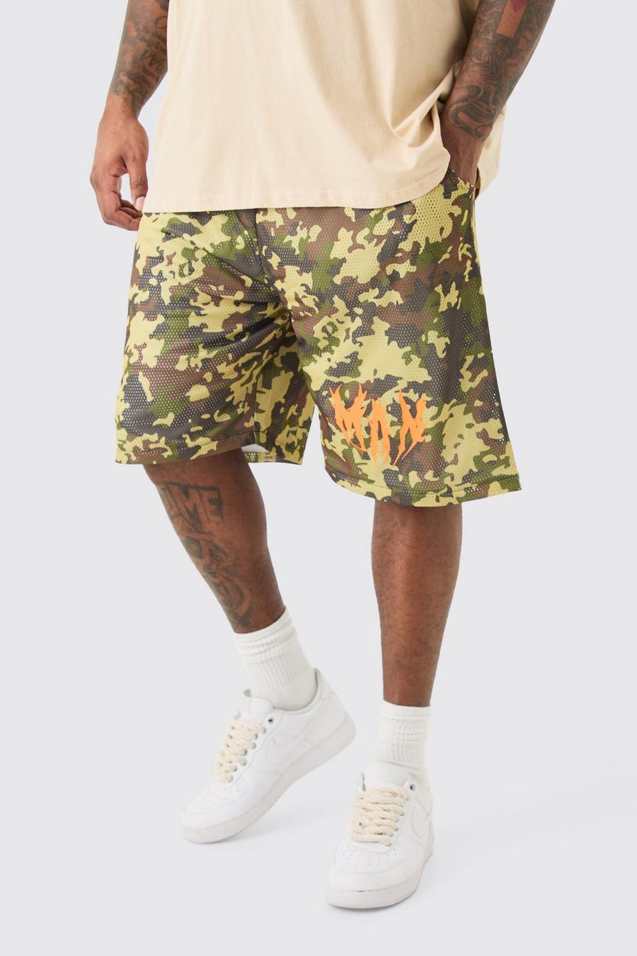 Plus Man Mesh Camouflage Basketball-Shorts, Multi