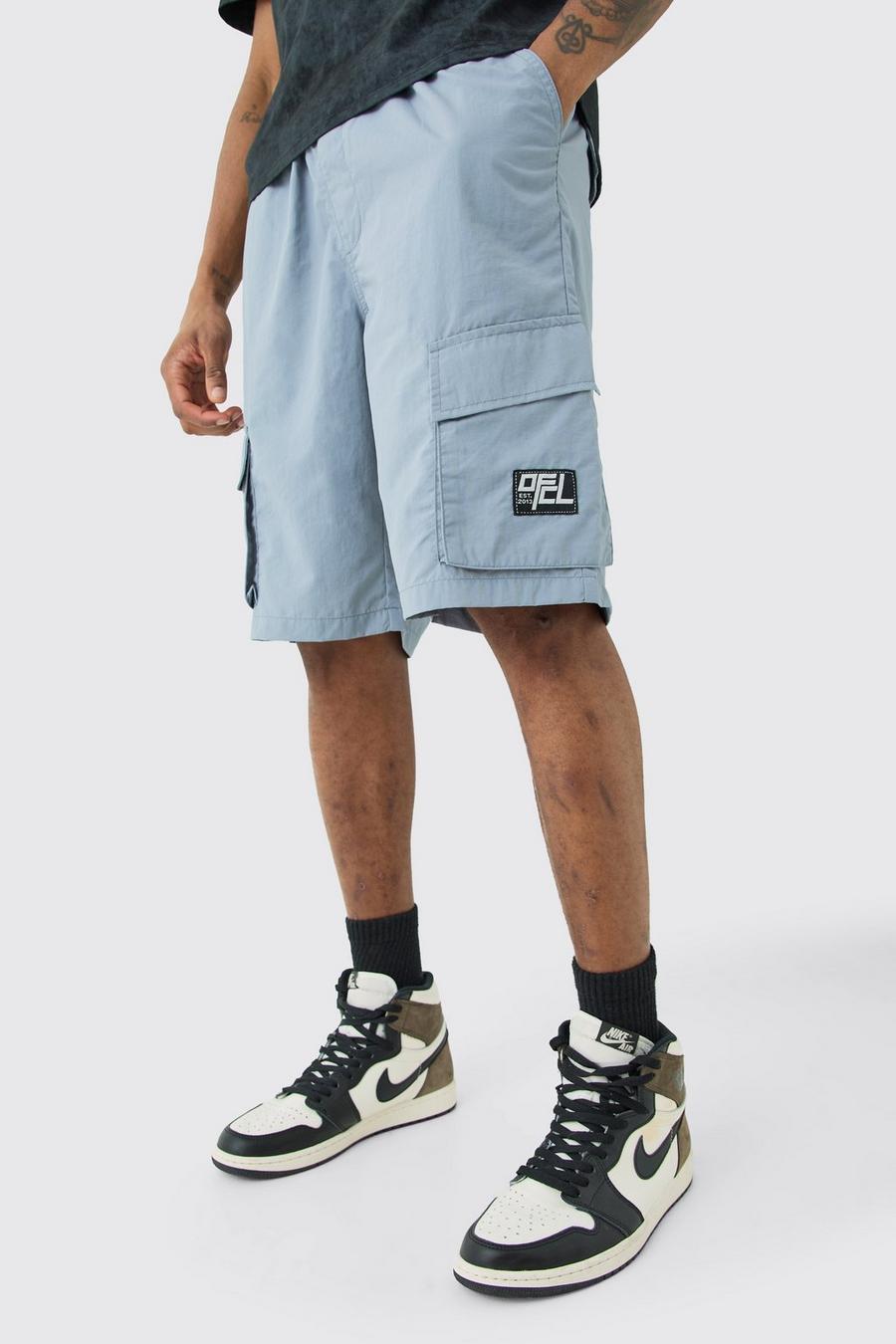 Blue Tall Nylon Ofcl Cargo Shorts Met Elastische Taille