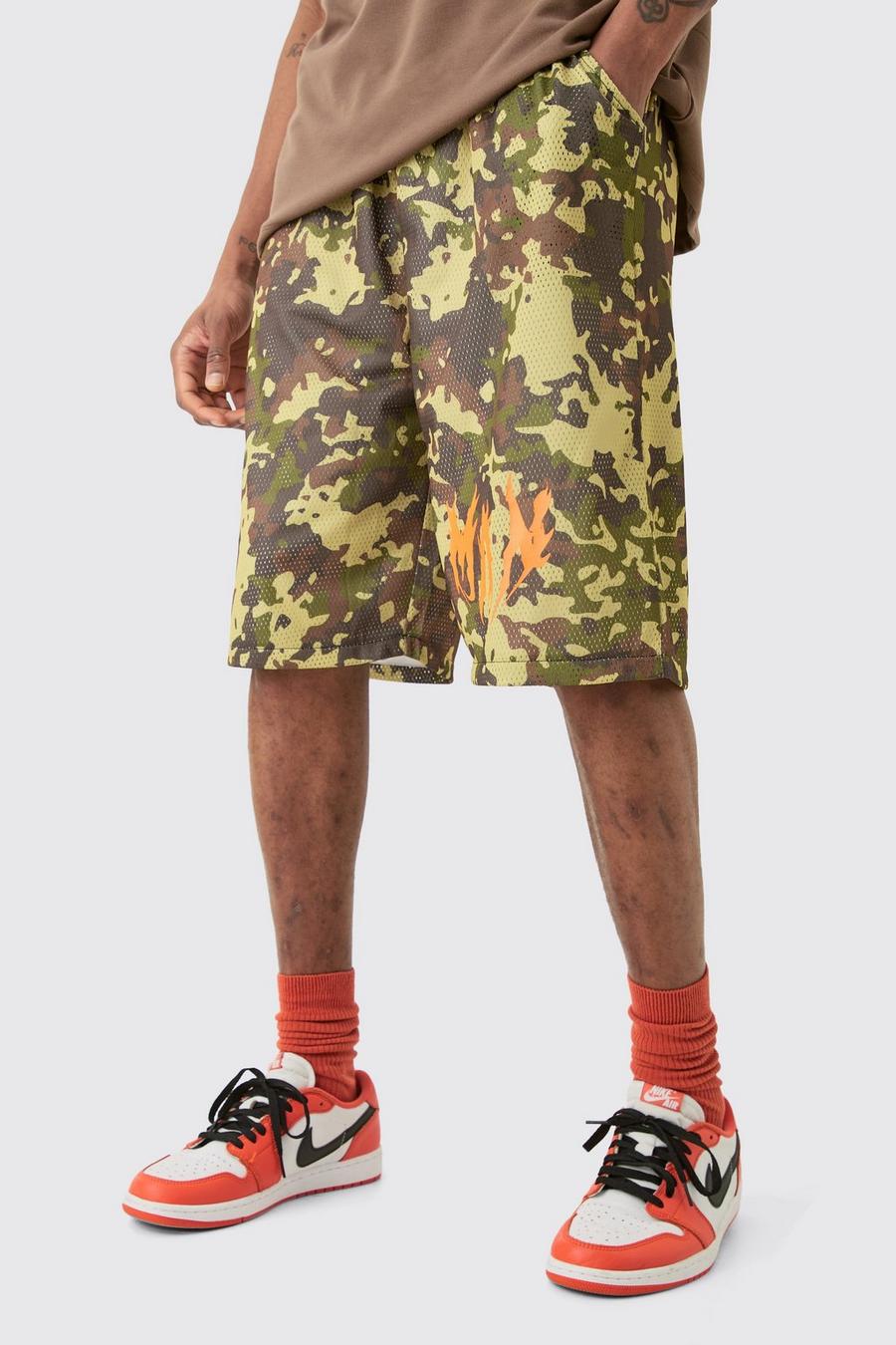 Pantaloncini da basket Tall Man in Airtex in fantasia militare, Multi
