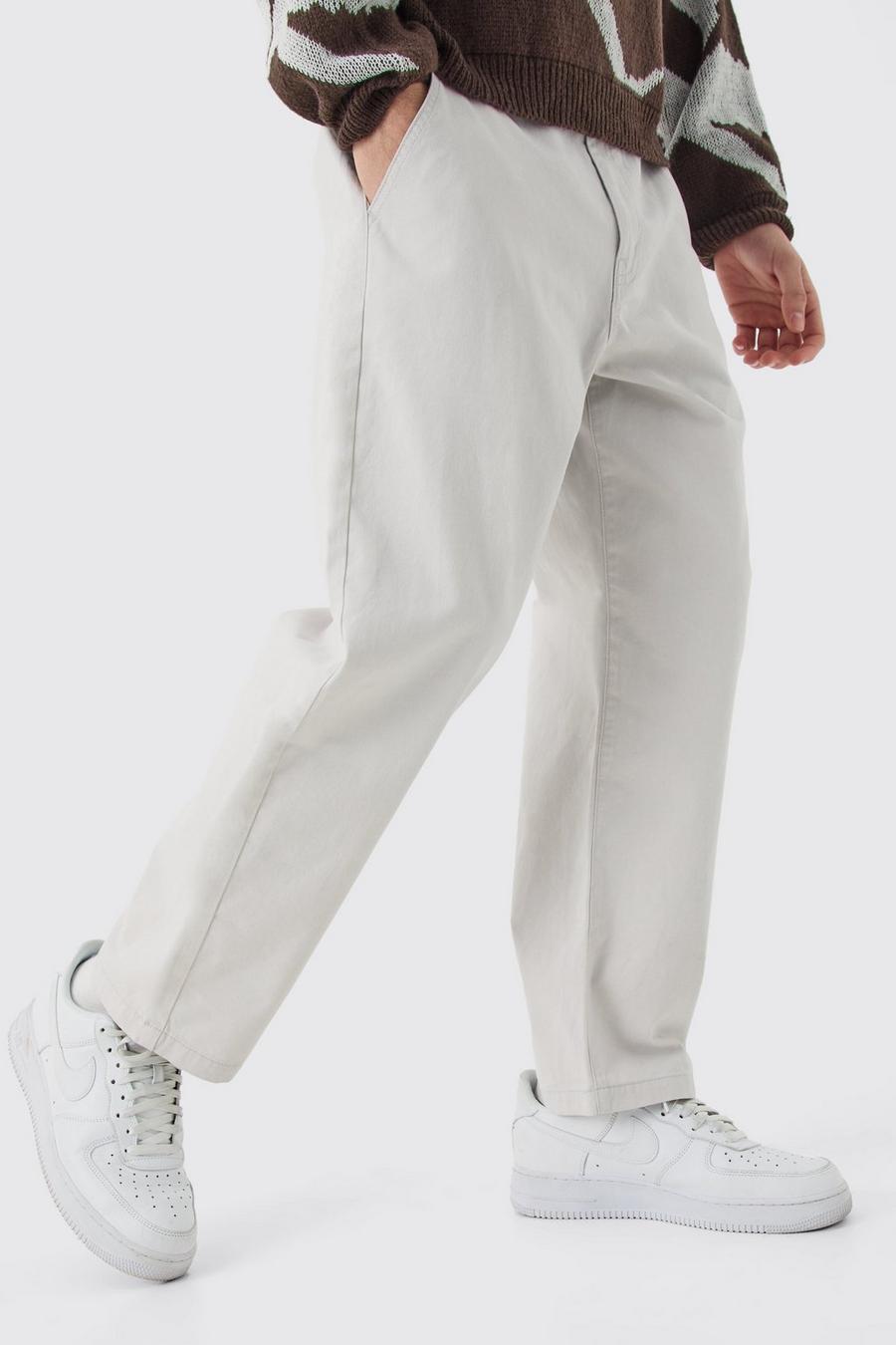 Pantaloni Chino alla caviglia stile Skate con vita fissa e logo, Ecru