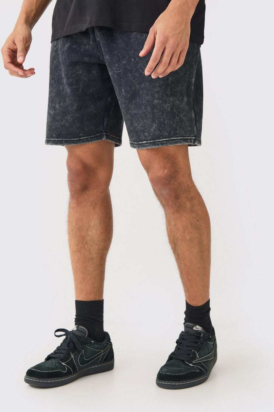 Charcoal Stentvättade shorts med ledig passform