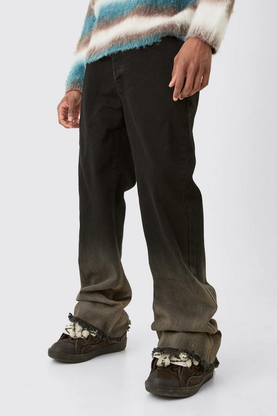 Black Tall Fixed Waist Twill Relaxed Washed Ombre Flare Trouser