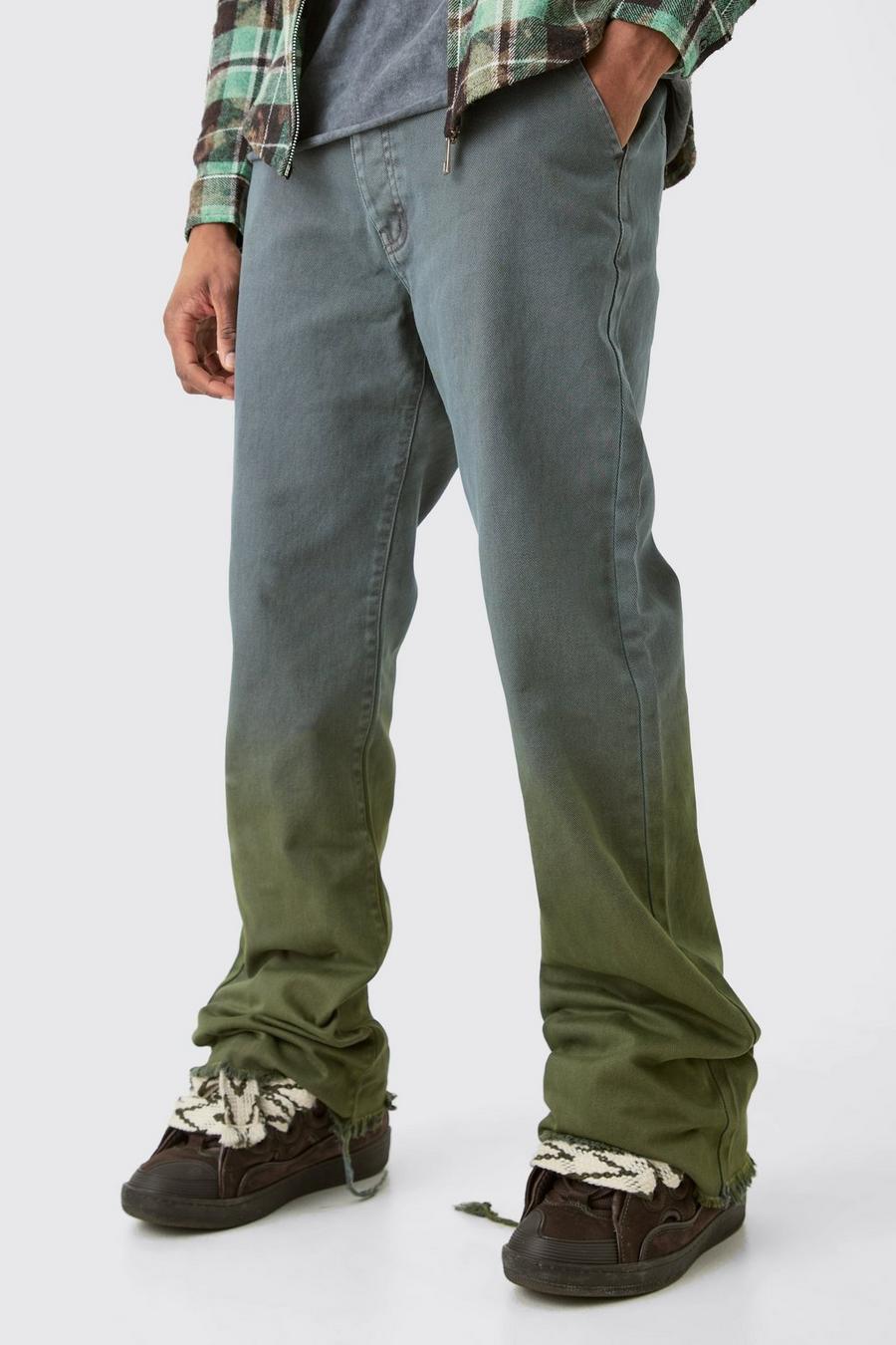 Charcoal Tall Fixed Waist Twill Relaxed Washed Ombre Flare Trouser