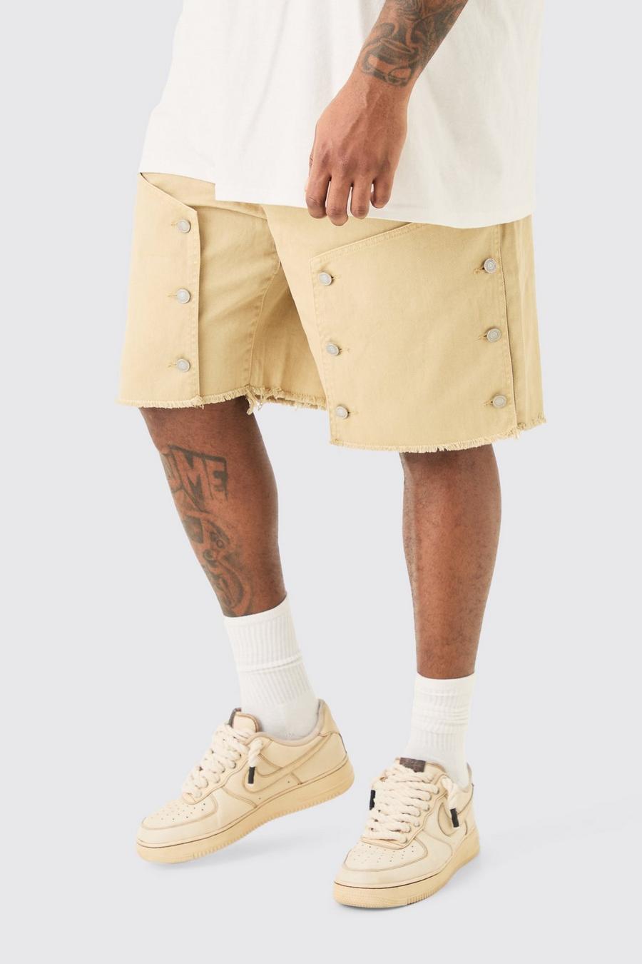 Taupe Plus Fixed Waist Washed Twill Carpenter Relaxed Short