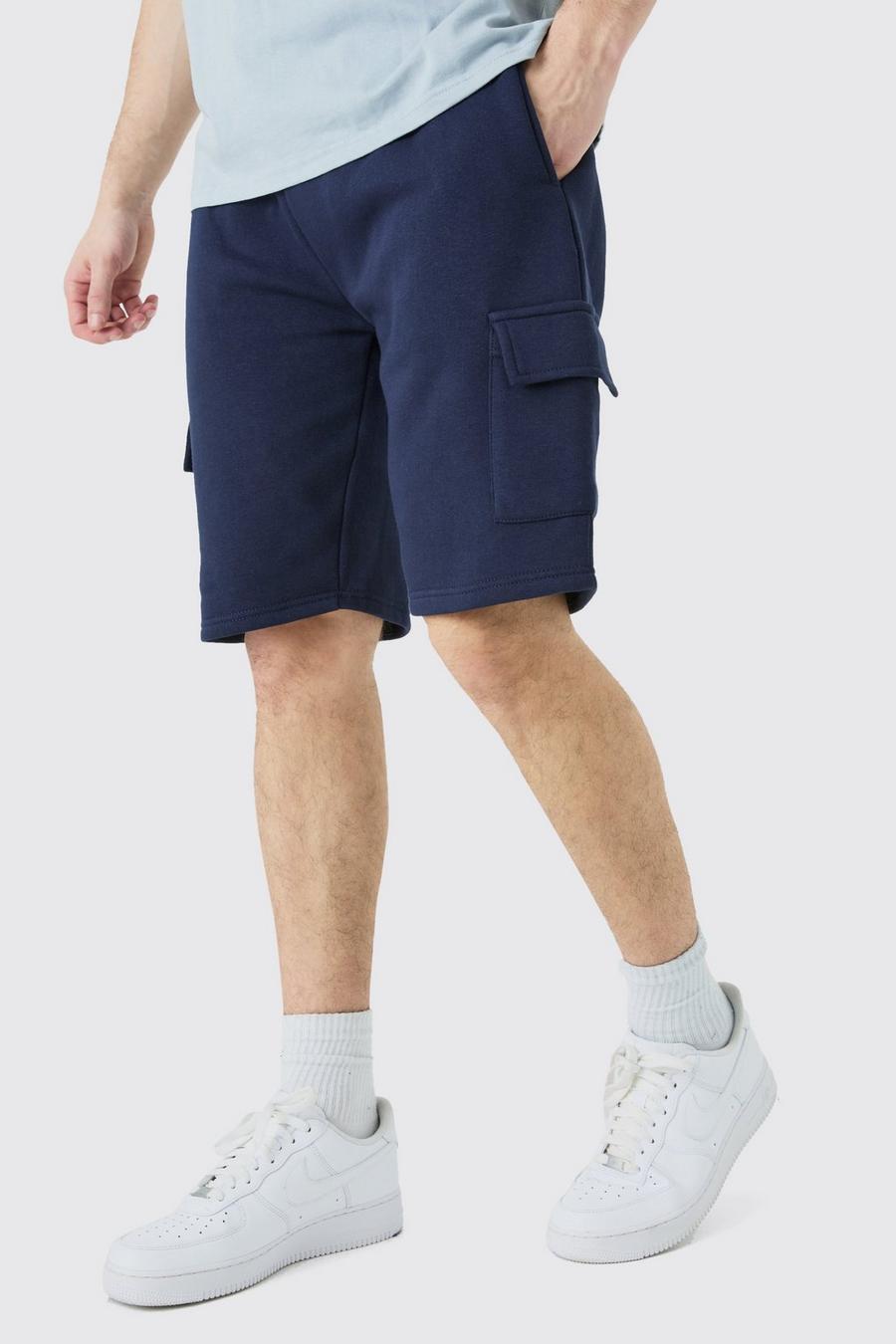 Navy Tall Baggy Cargo Jersey Shorts