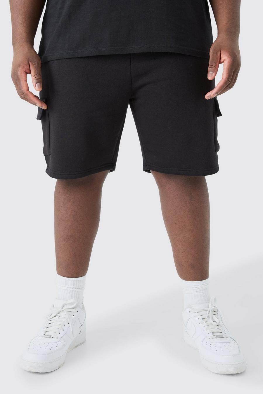 Black Plus Loose Fit Cargo Jersey Short