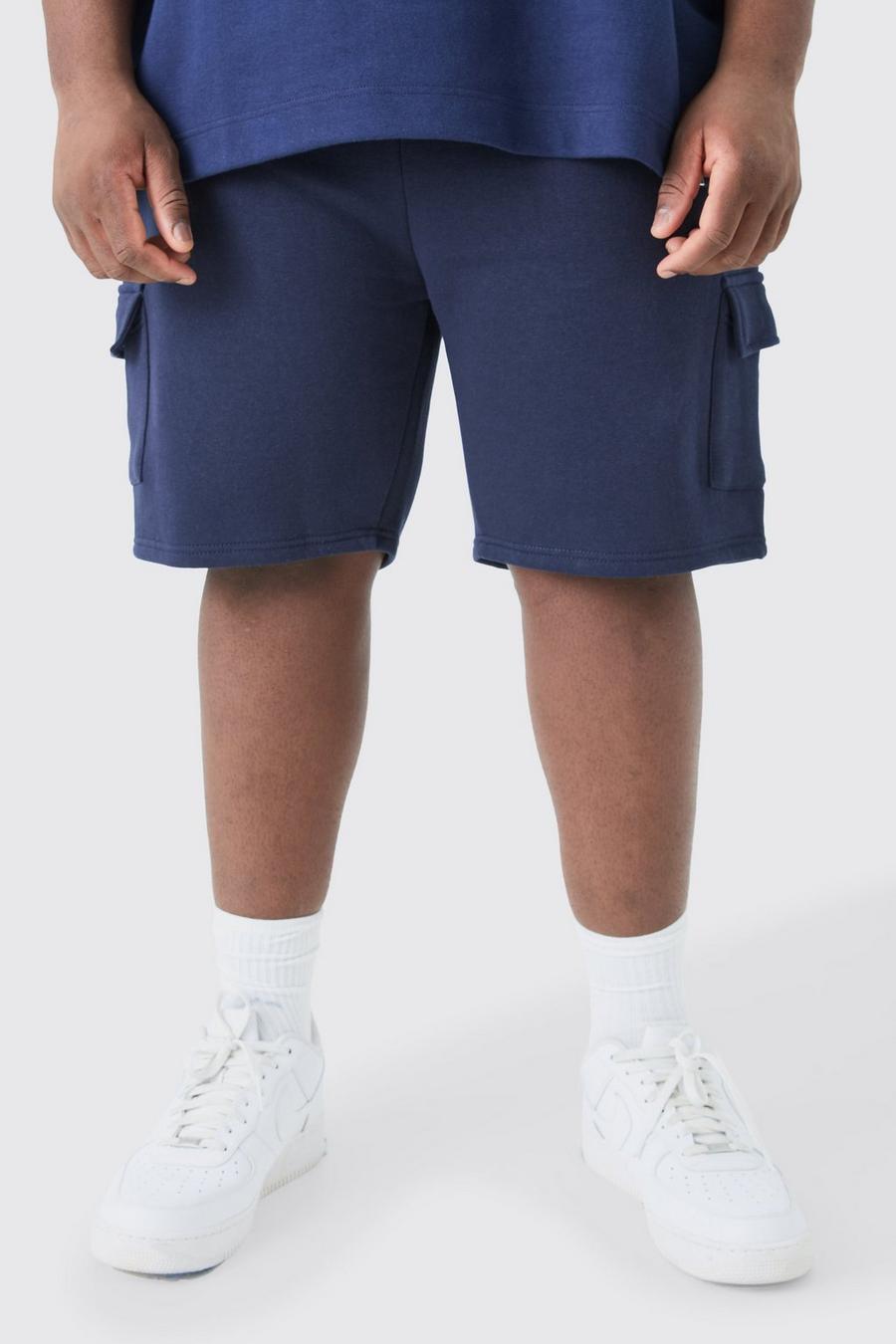 Pantalón corto Plus holgado cargo de tela jersey, Navy