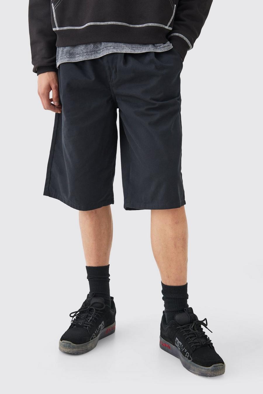 Pantalón deportivo de sarga cómodo con cinturón, Black image number 1