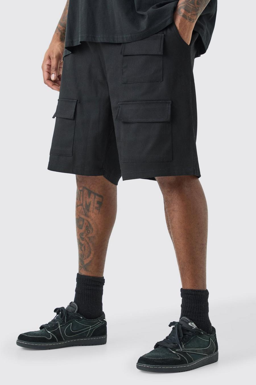 Pantalón corto Plus utilitario holgado con cintura elástica, Black