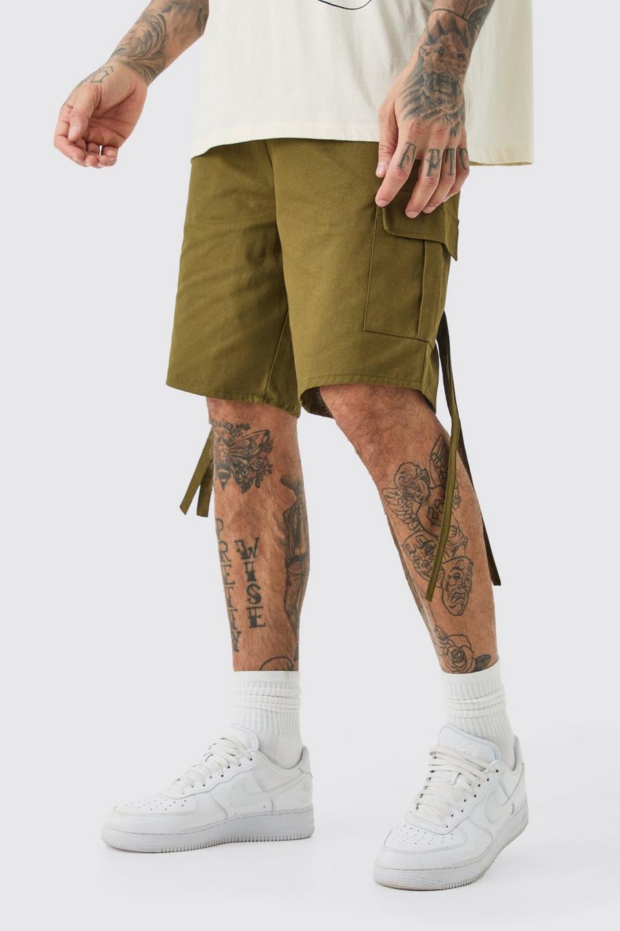 Khaki Tall Keperstof Cargo Shorts Met Elastische Taille