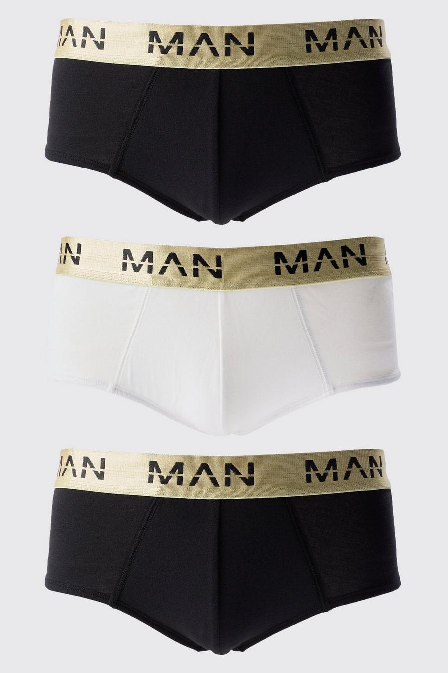 Slip Man a caratteri romani color oro con fascia in vita - set di 3 paia, Multi