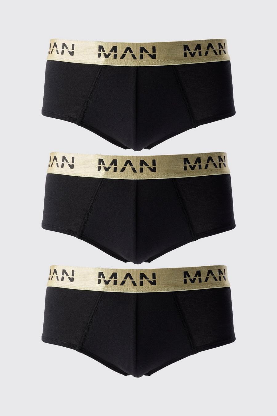 3 Pack Man Roman Gold Waistband Briefs In Black image number 1