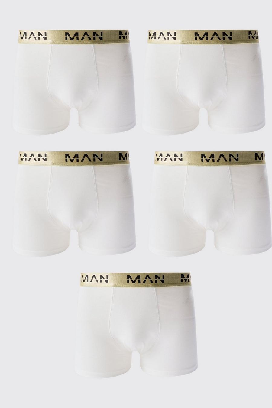 Pack de 5 bóxers blancos con letras MAN doradas, White image number 1
