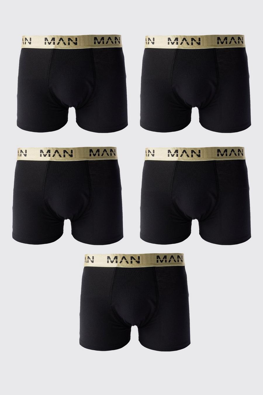 5 Pack Man Roman Gold Waistband Boxers In Black image number 1