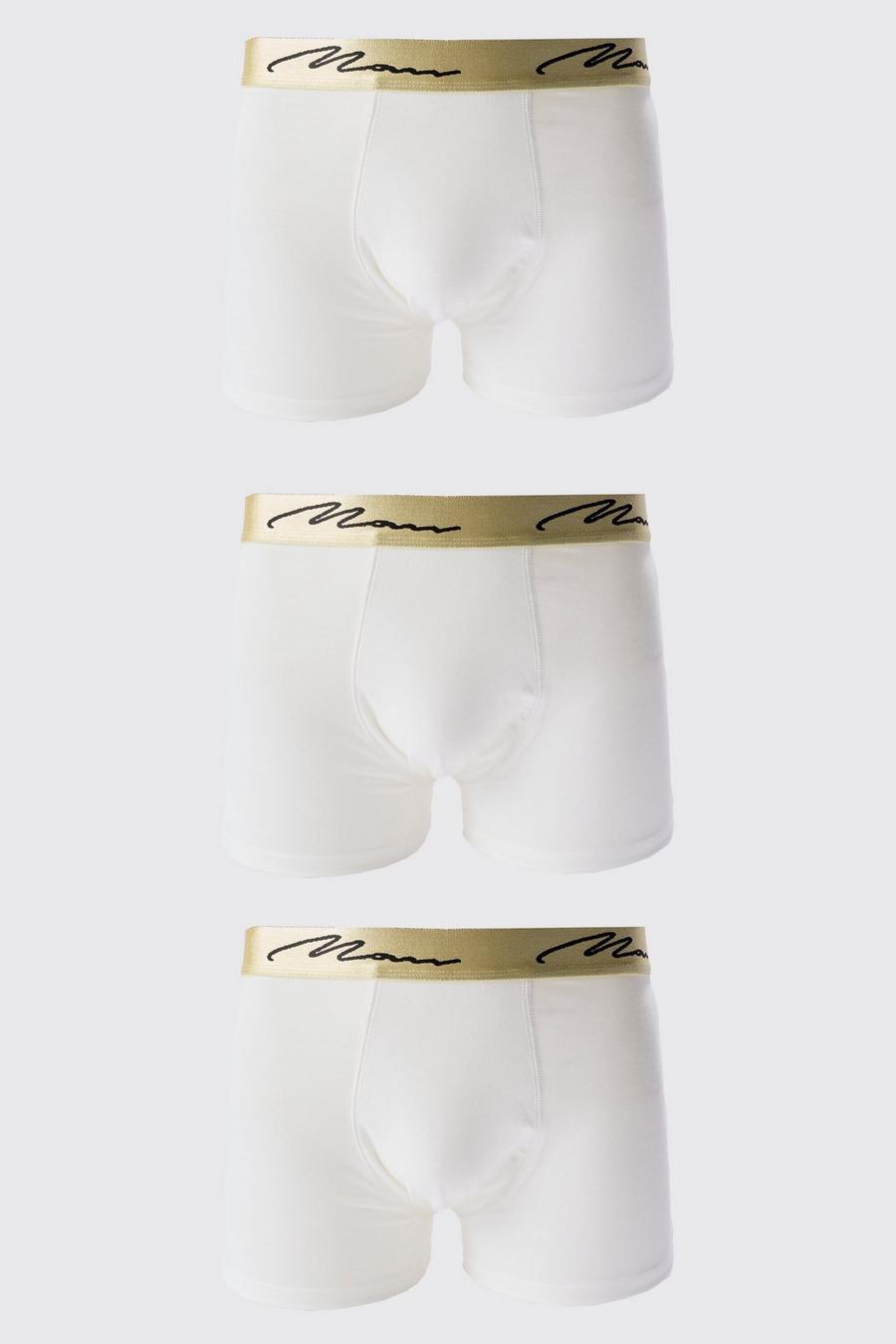 Pack de 3 bóxers blancos con firma MAN y cintura dorada, White image number 1