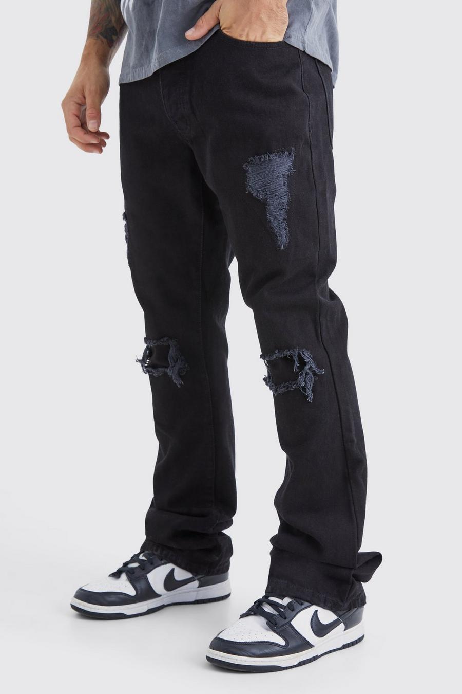True black Slitna slim fit jeans med lagningar