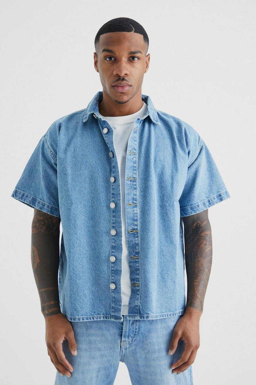 Chemise large en jean à manches courtes, Light blue image number 1
