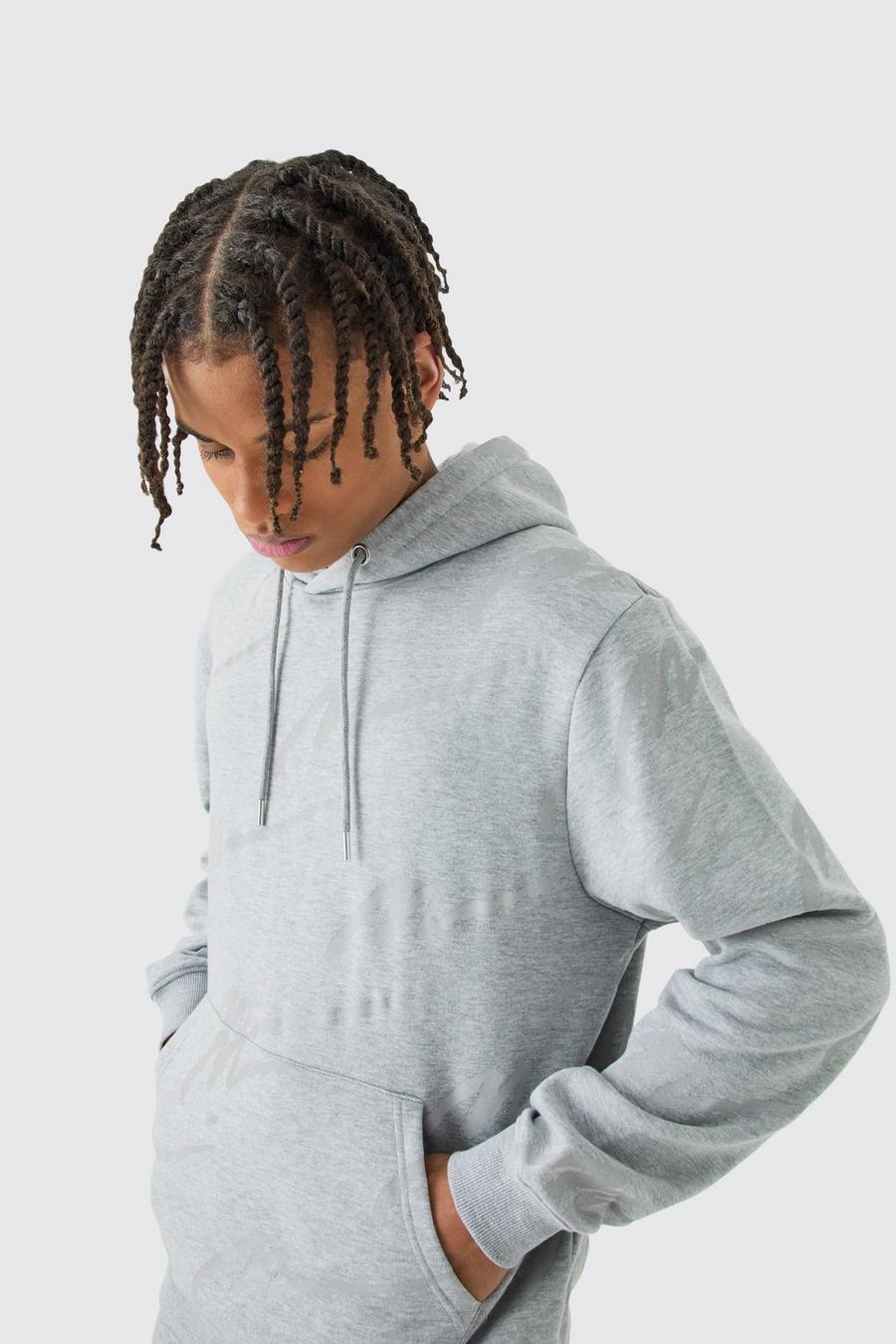 Grey marl Man Signature All Over Print Hoodie