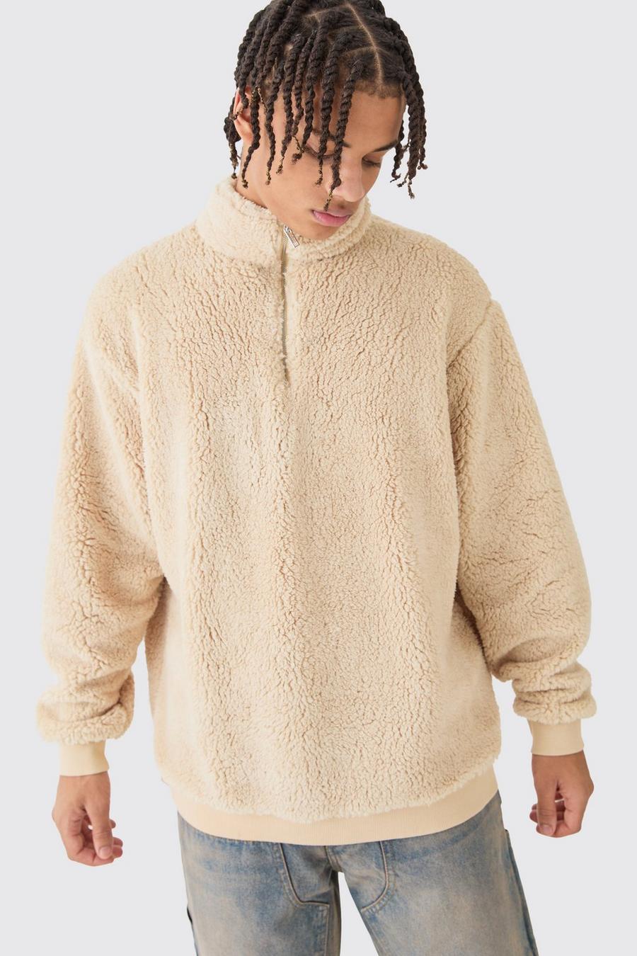 Sand Oversize sweatshirt i teddy med hög krage