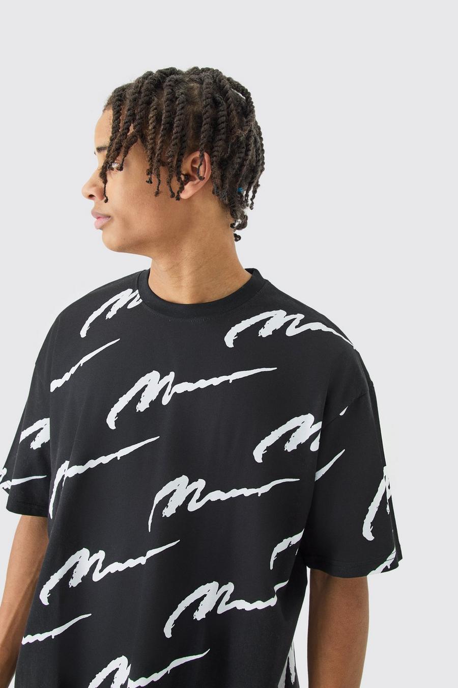 T-shirt oversize con stampa Man all over, Black
