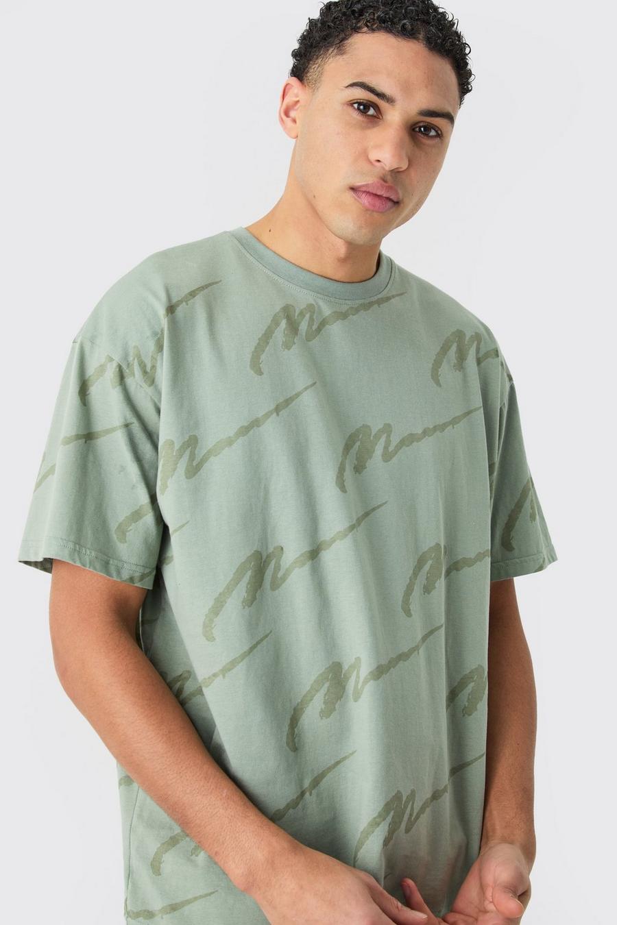 Camiseta oversize con firma MAN, Sage image number 1