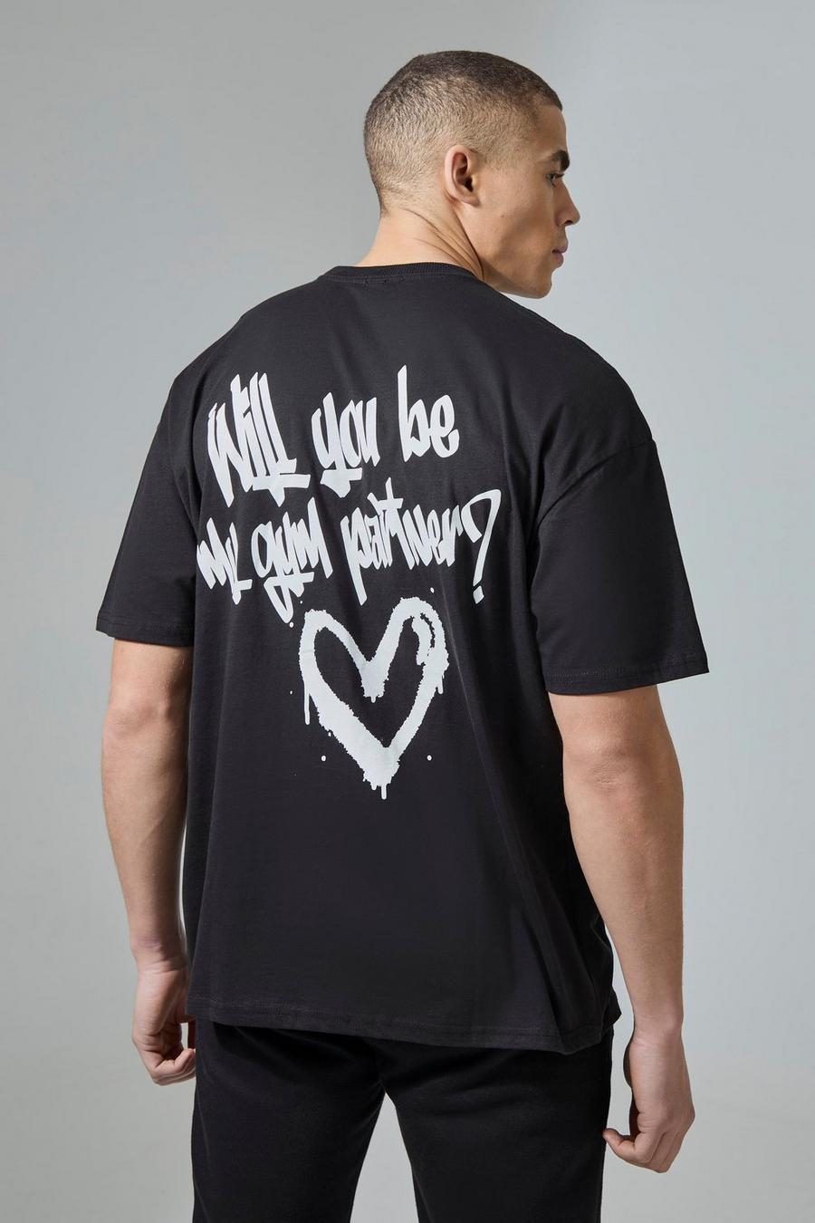 T-shirt de sport oversize à slogan Be My Gym Partner, Black image number 1