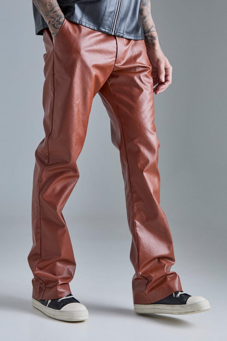Pantalón Tall entallado ajustado de campana y cuero sintético, Brown image number 1