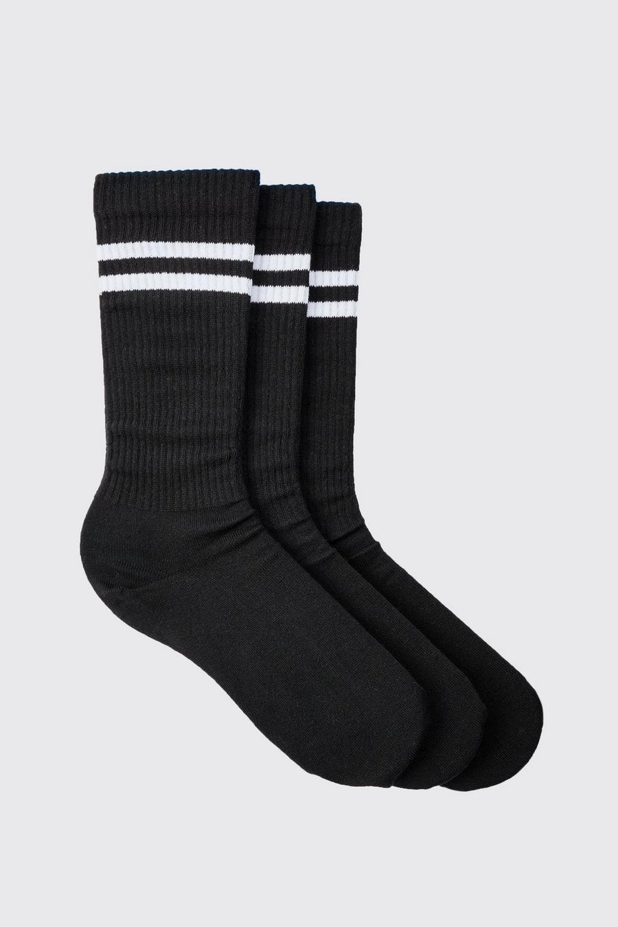 Pack de 3 pares de calcetines deportivos con rayas, Black