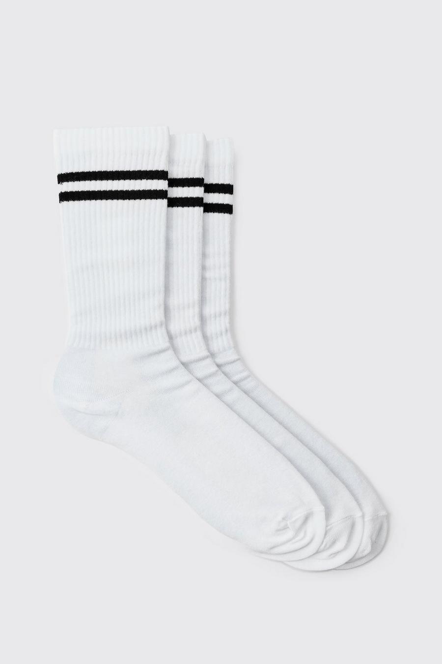 Pack de 3 pares de calcetines deportivos con rayas, White