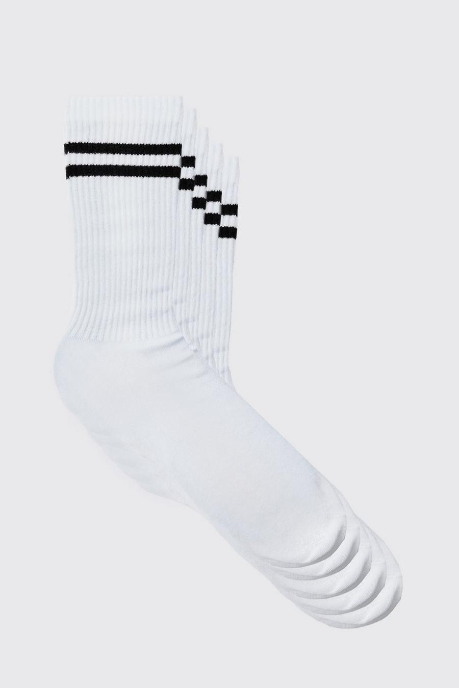 Pack de 5 pares de calcetines deportivos con rayas, White