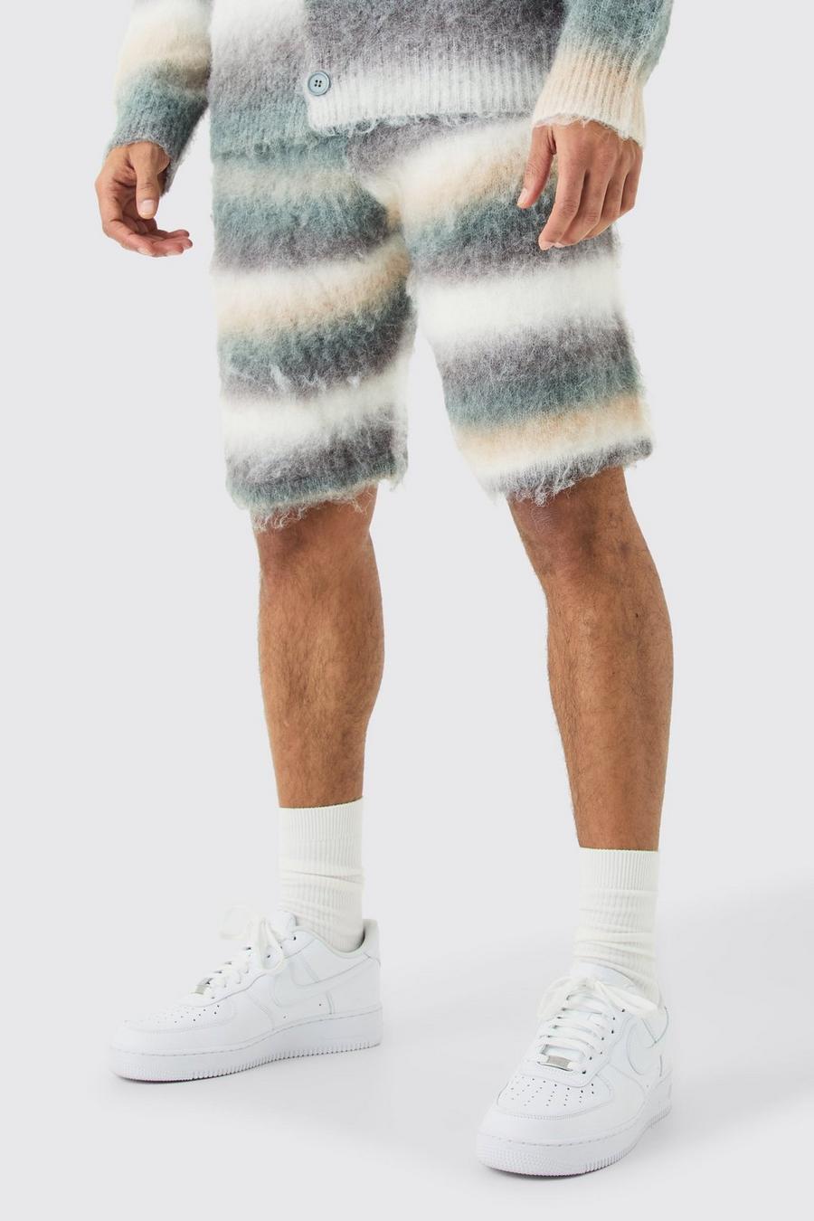 Relaxed Mid Length Knitted Brushed Stripe Short In Sage