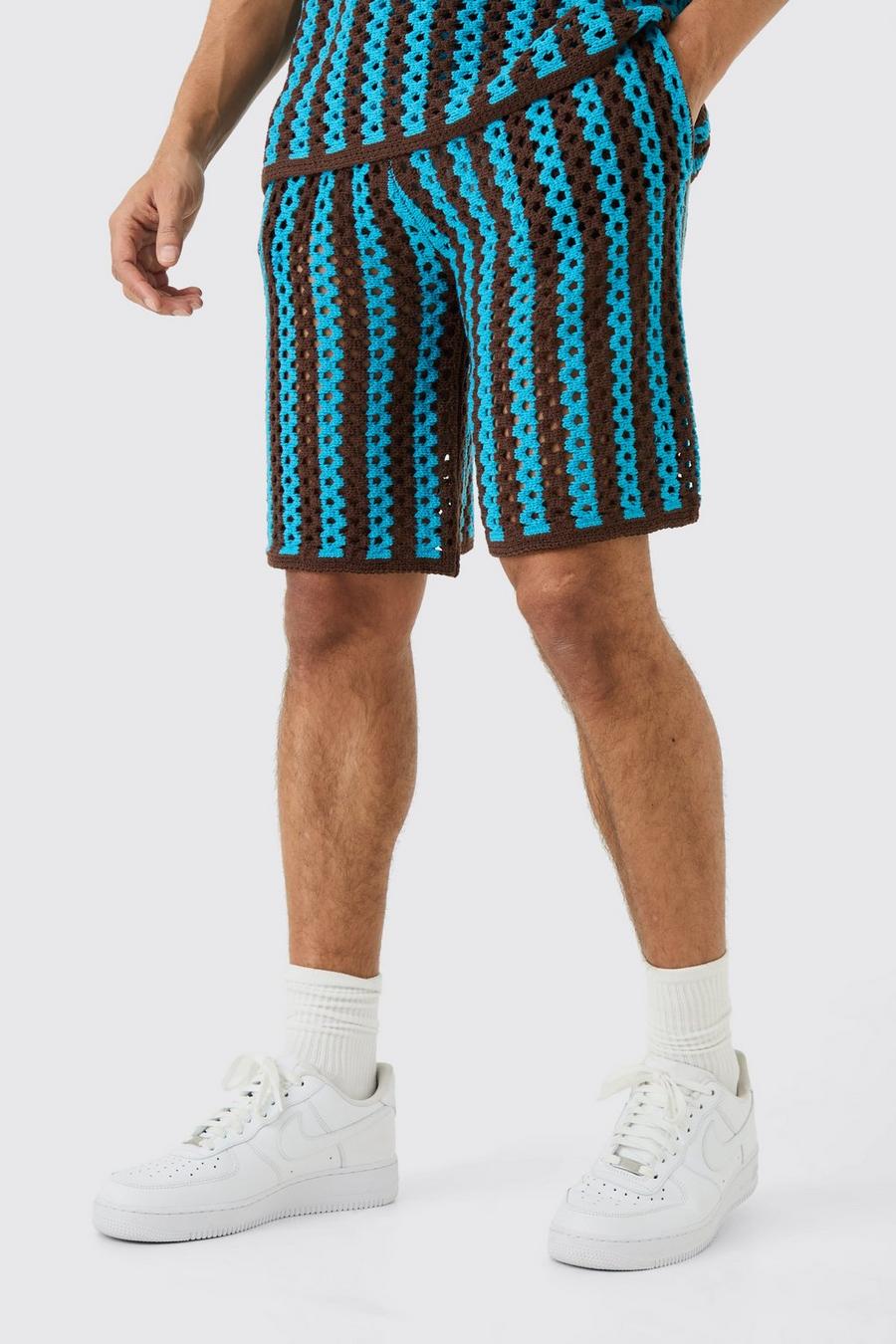 Teal Relaxed Open Stitch Knitted Shorts image number 1