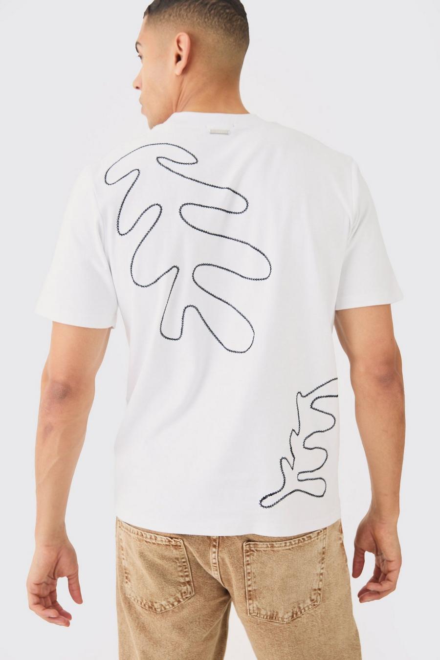 White Dik Verweven Palm Print T-Shirt Met Kettingsteken image number 1