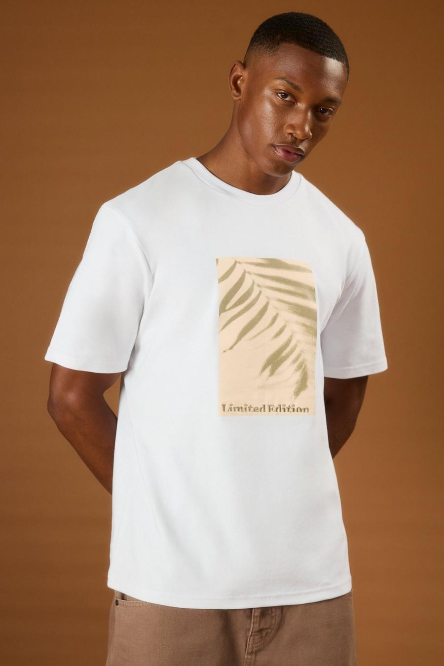 White Dik Geborduurd Palm Print T-Shirt Met Print