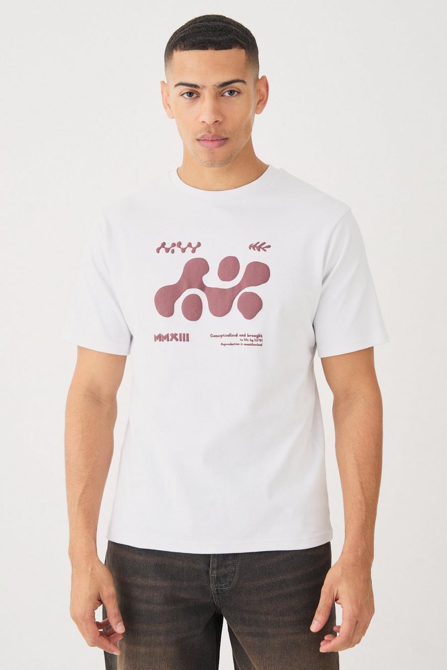 White Dik Verweven Abstract T-Shirt Met Reliëf