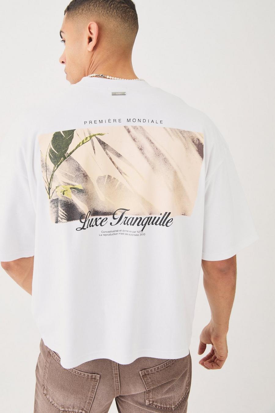 T-shirt squadrata oversize pesante con ricami e stampa a caratteri arrotondati, White