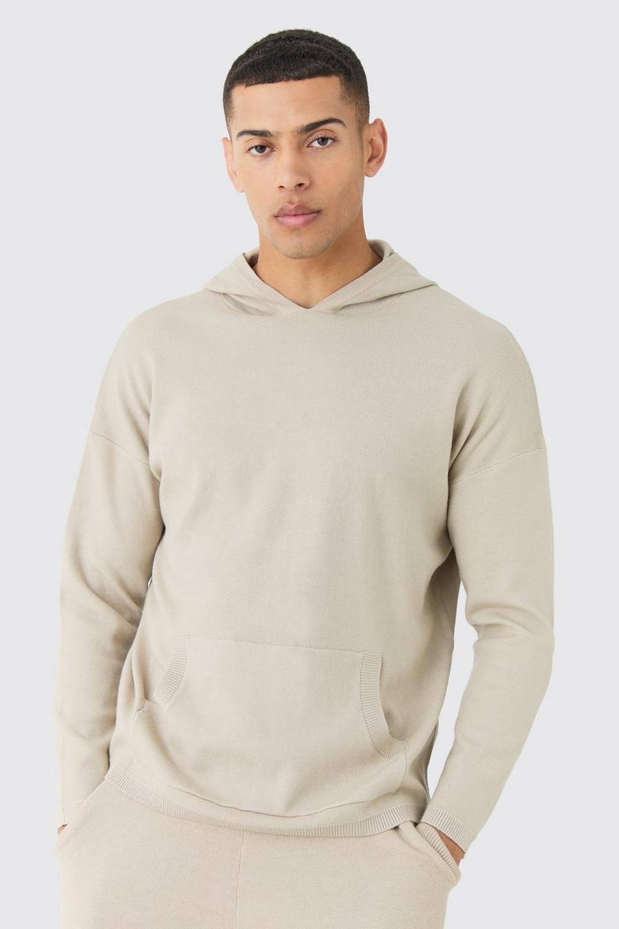 Stone Regular Fit Knitted Hoodie image number 1