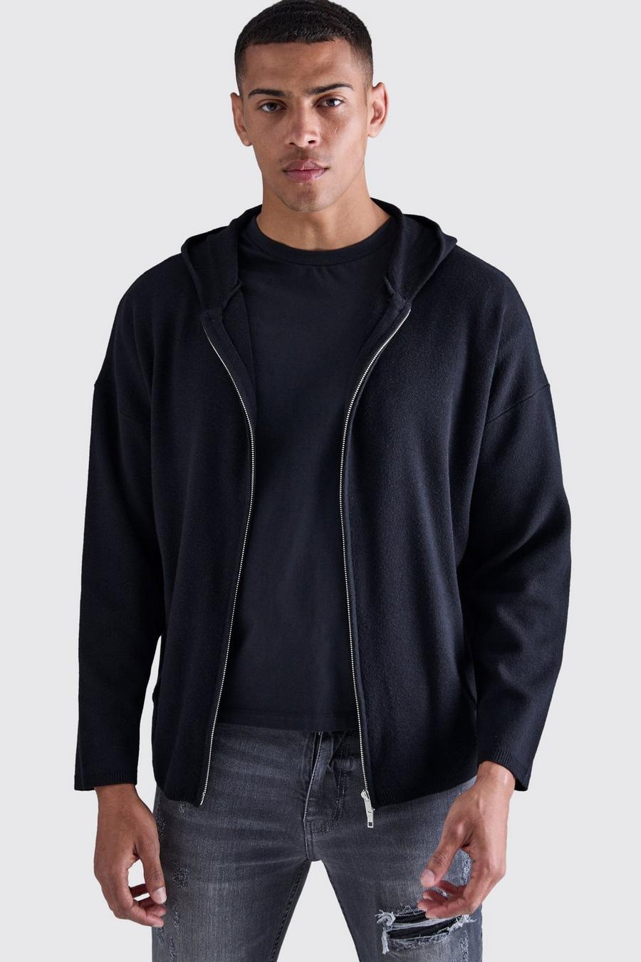 Black Stickad hoodie i regular fit med dragkedja