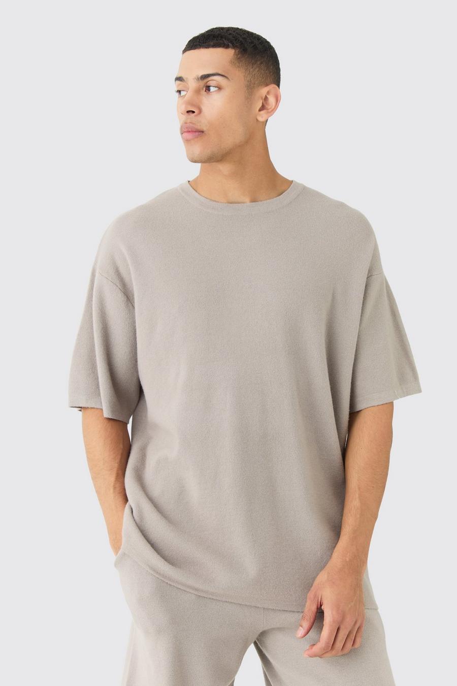T-shirt oversize in maglia, Light grey