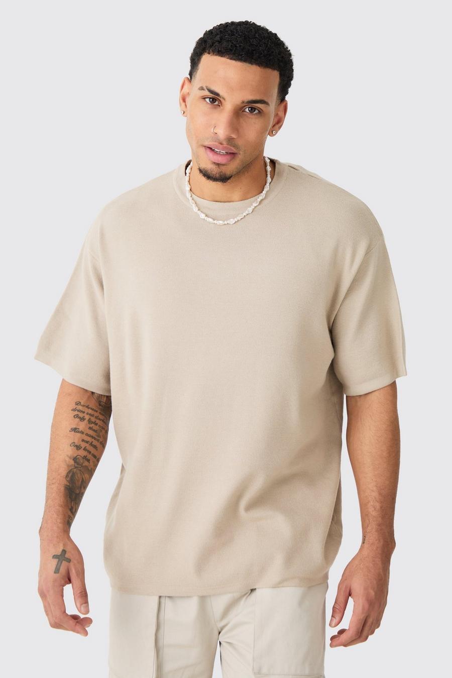 T-shirt oversize in maglia, Stone