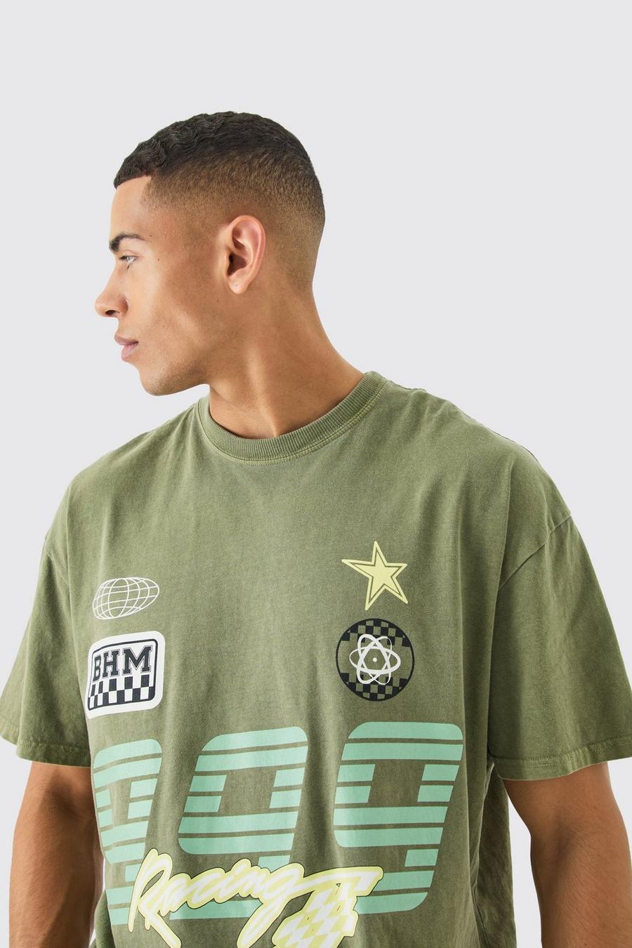 Khaki Urblekt t-shirt i tjockt tyg